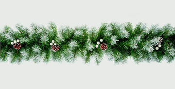 Snowy Christmas Garland - Green with Cones - 270cm X 20cm