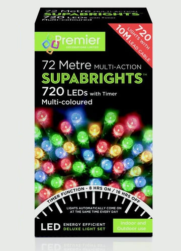 Multi Action Supabrights Christmas Timer Fairy Lights - 720 Leds - Multi Colour