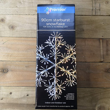 Premier Silver Starburst Snowflake with 660 White LEDs Christmas Light - 90cm