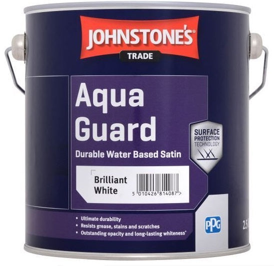 Johnstones Trade Aqua Guard Durable Water Based Satin Paint Brillian