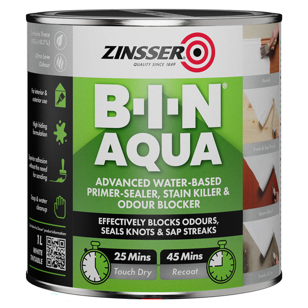 Zinsser BIN Aqua Primer Sealer Stain Killer Paint White DIY DIRECT