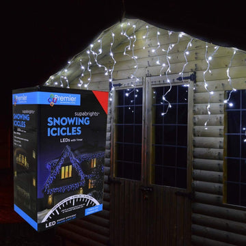 Snowing Icicles Outdoor Christmas Fairy Lights & Timer All Sizes and Colours
