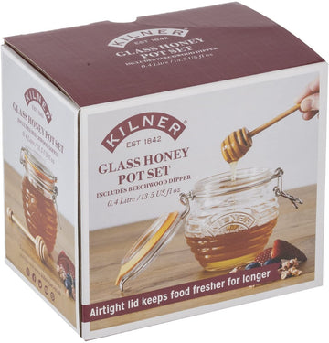 Kilner Clip Top Honey Jar with Dipper 350ml - Glass Honey Storage Pot