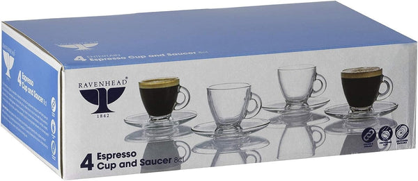 Ravenhead Entertain Espresso Cup and Saucers - Set of 4 -Transparent - 8 cl