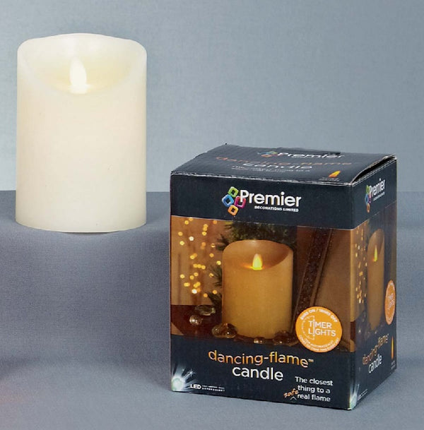 Battery Operated Wax Candle With Dancing Flame in Ivory - 18cm