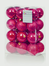 24 Pack Multi Finish Baubles - Christmas Tree Decorations  - Glitter & Shiny