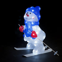 Acrylic Snowman On Ski Christmas Decoration - 40cm - Ice White LED's