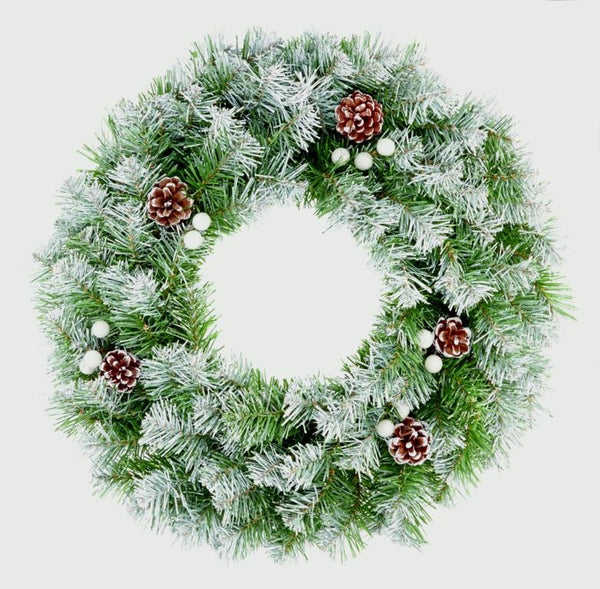 Frosted Snow Tips Christmas Door Wreath With Cones - 50cm