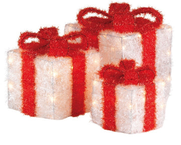 Light Up Christmas Gift Present Boxes - Under Tree Decorations - Set of 3