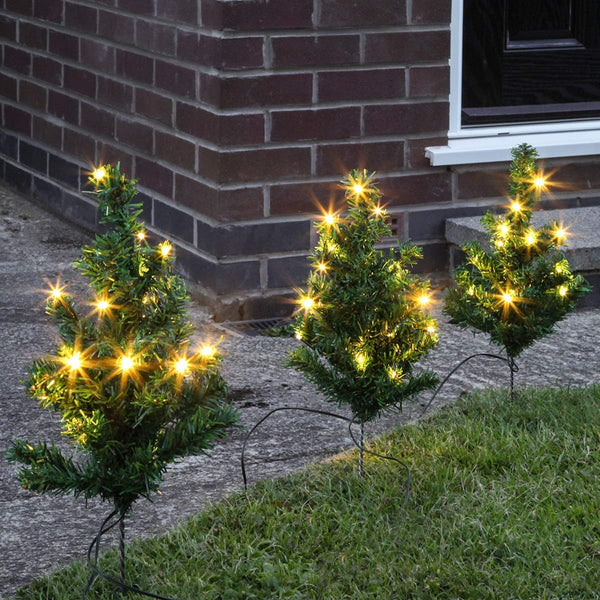 6 Mini Christmas Trees for Path or Driveway with Warm White LED Xmas Lights