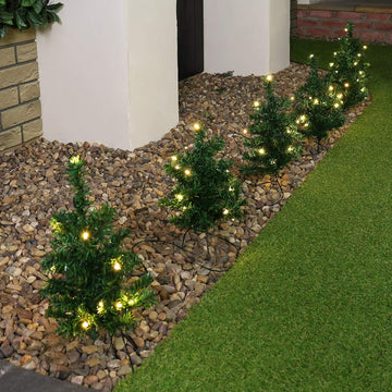 6 Mini Christmas Trees for Path or Driveway with Warm White LED Xmas Lights