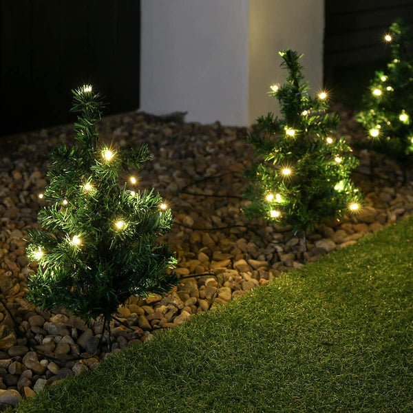 6 Mini Christmas Trees for Path or Driveway with Warm White LED Xmas Lights
