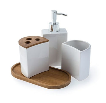 Blue Canyon Aria Bathroom Accessory Set White - 4 Piece - Soap, Toothbrush