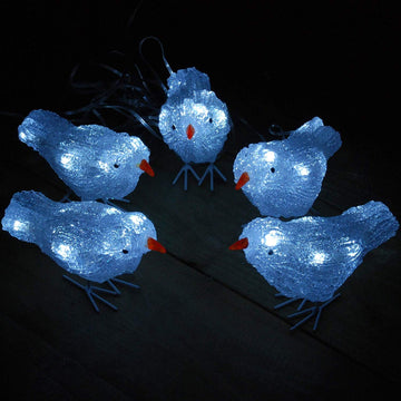 5 Pack of Christmas Acrylic Birds - 16cm - 30 White LEDs - Mains Powered