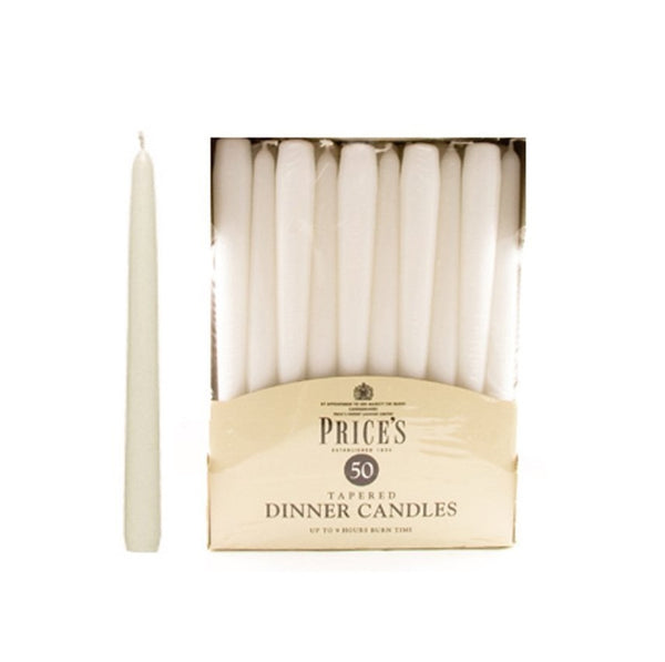 Pack of 50 Price's Tapered Dinner Candles - White