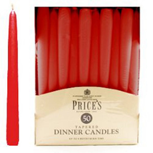 Pack of 50 Price's Tapered Dinner Candles - Red