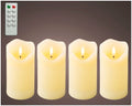 Set of 4 Led Candles with Rustic Wave Top - Warm White - Includes Remote Control