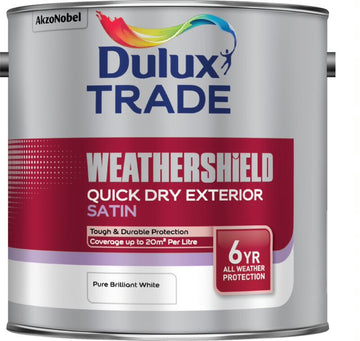 Dulux Trade Weathershield Quick Dry Exterior Satin - Brilliant White - All Sizes