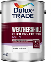Dulux Trade Weathershield Quick Dry Exterior Satin - Brilliant White - All Sizes