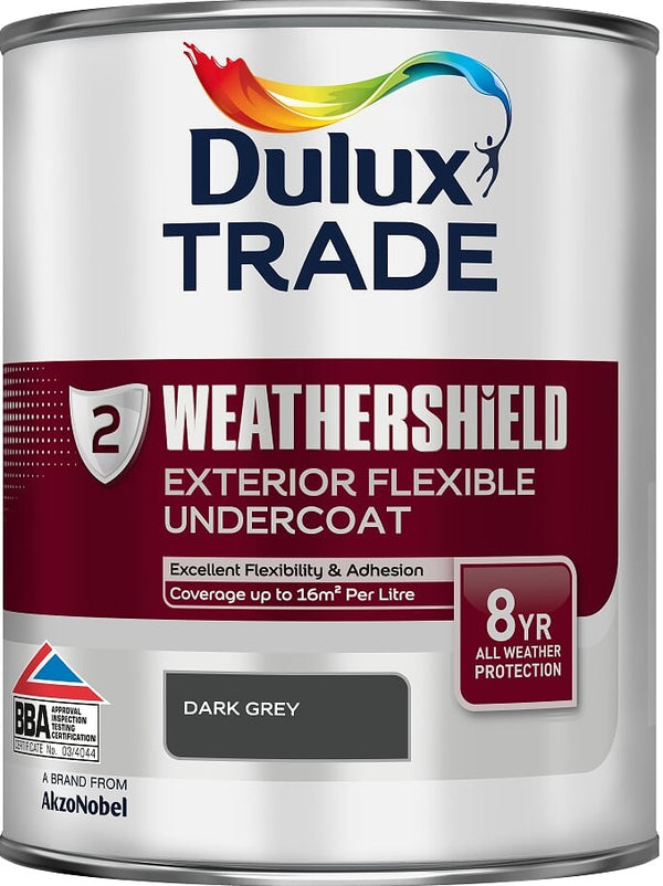 Dulux Trade Weathershield Undercoat Brilliant White & Dark Grey 1L, 2.5L & 5L
