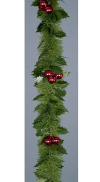 Holly & Berry Decorative Christmas Garland Tinsel - 2.7m x 12cm