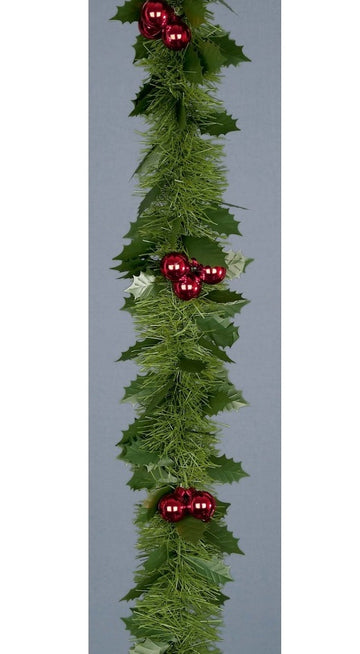 Holly & Berry Decorative Christmas Garland Tinsel - 2.7m x 12cm