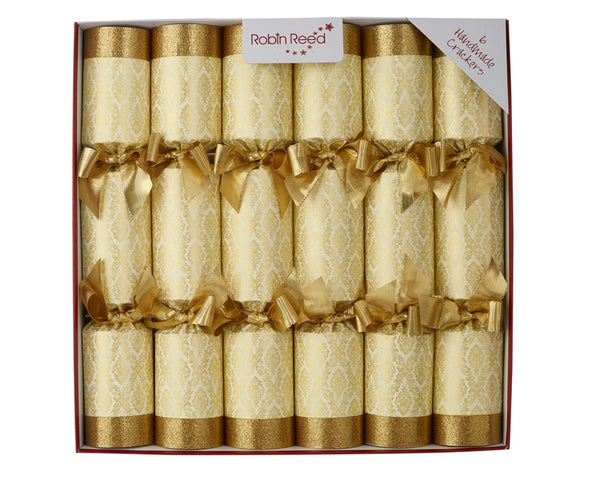 Robin Reed Christmas Crackers - Gold Damask - 14 Inch - 6 Pack