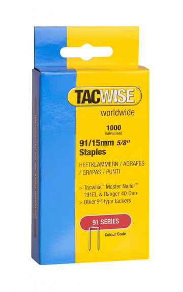 Tacwise Tacker Staples (91) 15mm For use in 191EL, Ranger 40 Duo