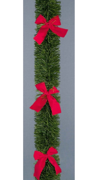 Green Christmas Decorative Garland with Red Bows 2.7m x 10cm