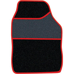 Streetwize Velour Carpet Mat Sets with Coloured Binding 4 Piece Black/Red