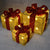 Set of 3 Light Up Light up Gift Boxes / Presents with Red Bows - Glitter Gold