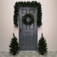 Christmas Light Up LED Door Set - Garland, Wreath and 2 Trees in Pots
