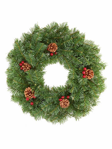 Green Christmas Door Wreath with Berries & Cones Decoration - 50cm