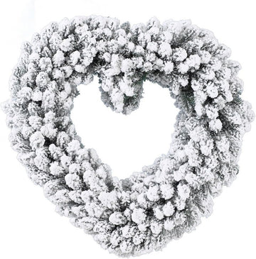 Green Christmas Snowy Wreath Heart Shaped - 50cm