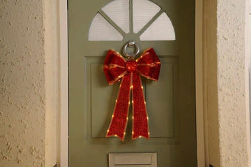 Christmas Light Up Door Bow 40cm x 60cm Battery Operated - Red