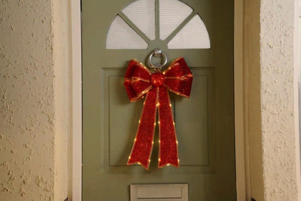 Christmas Light Up Door Bow 40cm x 60cm Battery Operated - Red