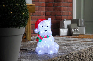 Light up Outdoor Acrylic Westie Dog Christmas Decoration Mains Power - 31cm