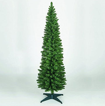 Snowtime Wrapped Pencil Pine Christmas Tree - Green - 7ft - 210cm