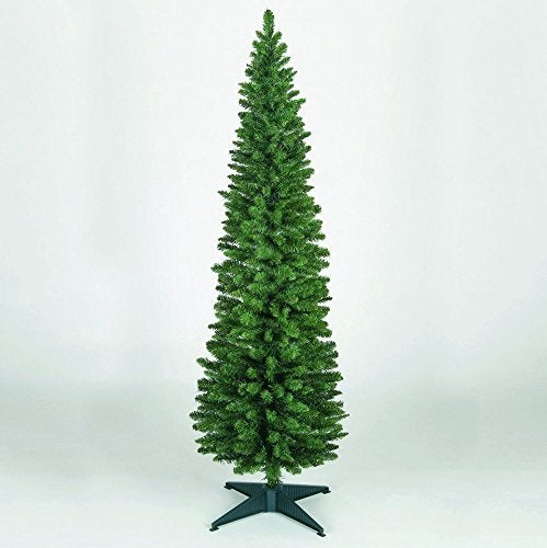 Snowtime Wrapped Pencil Pine Christmas Tree - Green - 7ft - 210cm