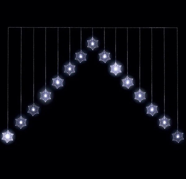 Christmas Indoor or Outdoor Snowflake 'V' Curtain Lights - Ice White - 15 Lights