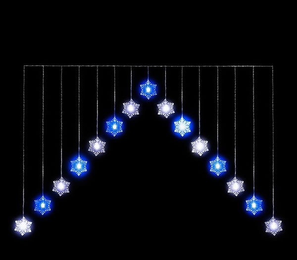 Christmas Indoor or Outdoor Snowflake 'V' Curtain Lights Blue & White 15 Lights