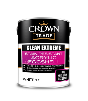Crown Trade Clean Extreme Stain Resistant Acrylic Eggshell - White - 5L