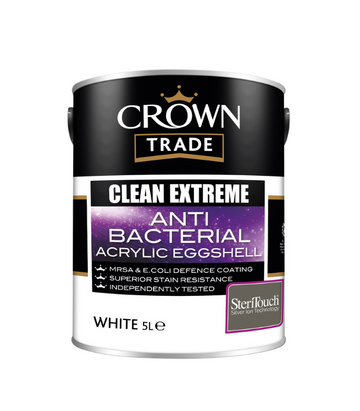 Crown Trade Clean Extreme Anti Bacterial Acrylic Eggshell - White - 5L