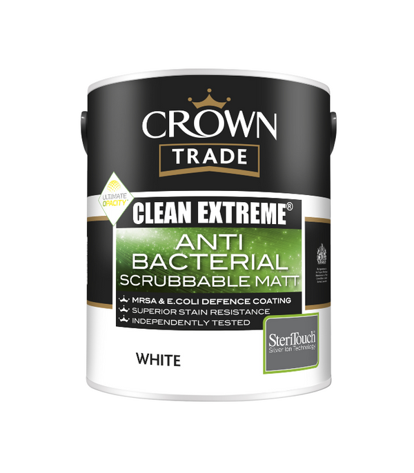 Crown Trade Clean Extreme Anti Bacterial Scrubbable Matt - White - 5L
