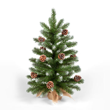 Mini Frosted Norway Tree with 72 Tips and Pine Cones Christmas Tree - 60cm