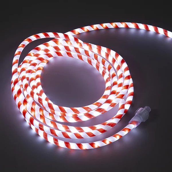 Red & White Candy Cane Christmas Rope Light for Indoor & Outdoor Use - 5.5m