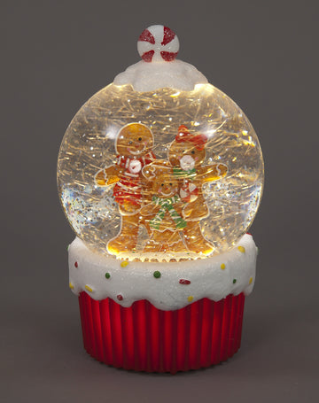 Snowtime Gingerbread Family Light-Up Snow Globe Water Spinner with Timer - 19cm