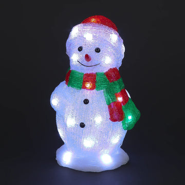 Acrylic Snowman Christmas Outdoor Garden Decoration - 30cm - 30 White Lights