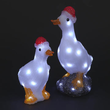Acrylic Light up Santa Ducks Christmas Outdoor Garden Decoration - 30cm & 22cm
