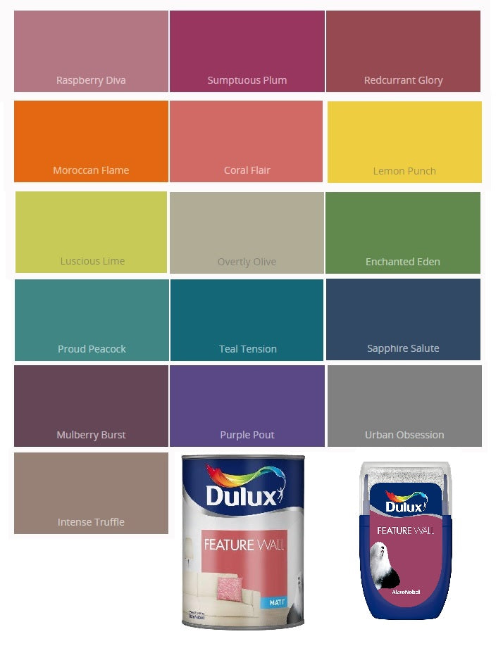 Dulux Retail Matt Feature Wall Paint - 1.25L and Tester - All Colours ...